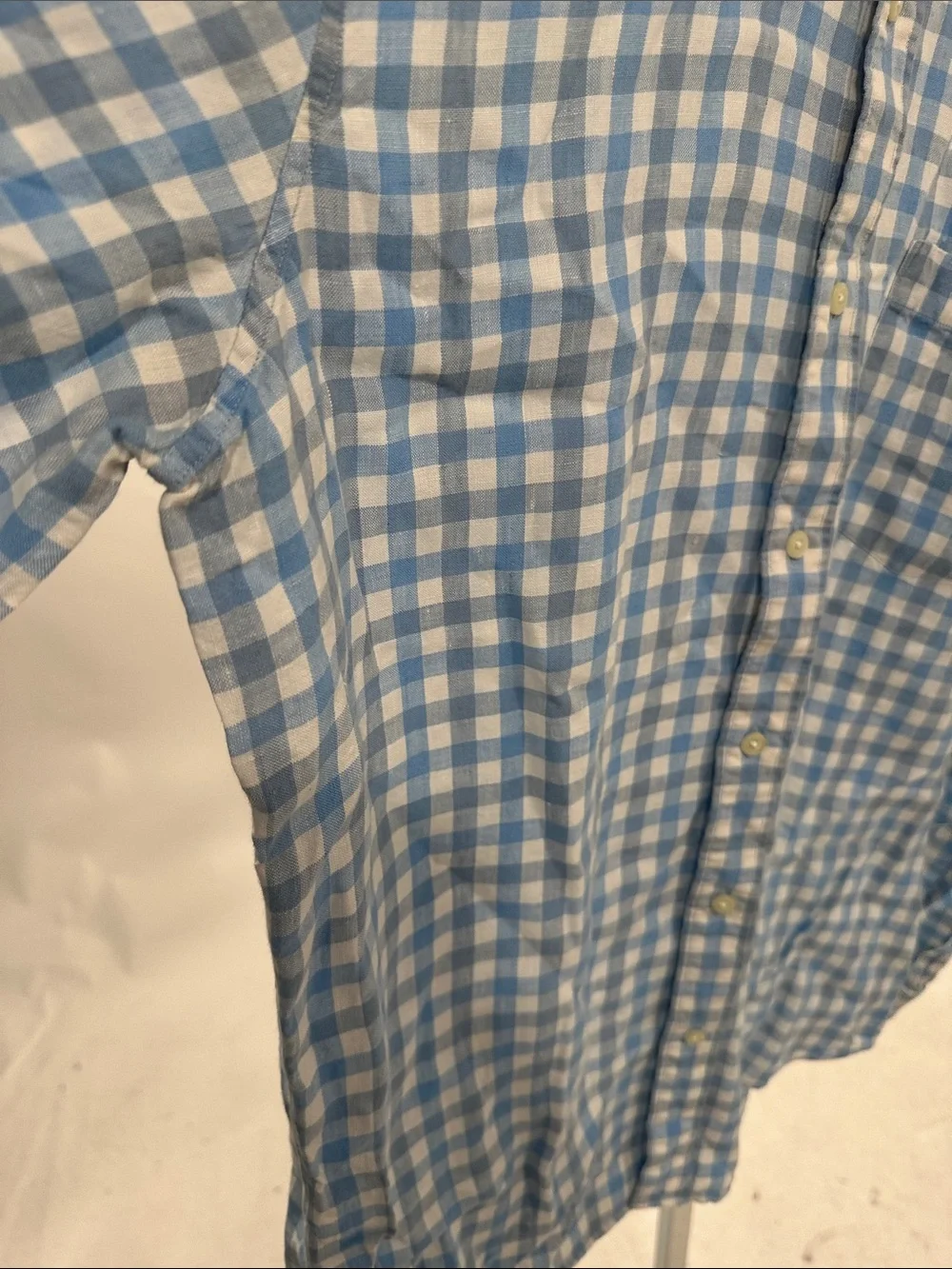 Banana Republic Linen Blue and White Gingham Button-Down Shirt